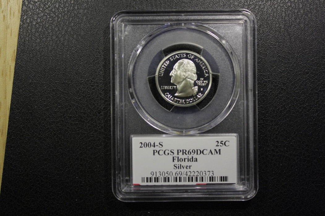 Deep Cameo 🇺🇸 2004-S State FL Label - Silver Quarter Florida PCGS PR69DCAM 90%