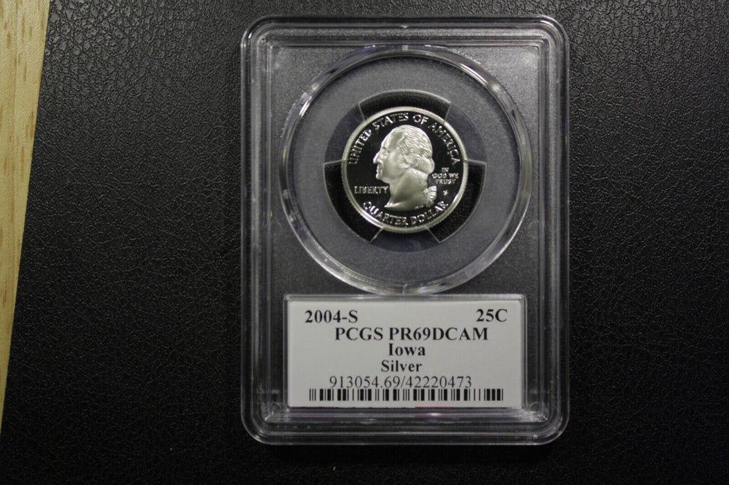 2004 S United States Silver Statehood Quarter IOWA PCGS PR69DCAM St Flag Label