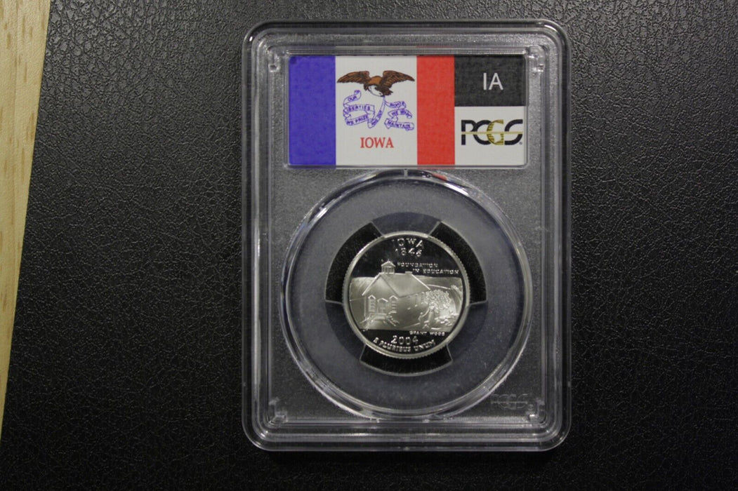 2004 S United States Silver Statehood Quarter IOWA PCGS PR69DCAM St Flag Label