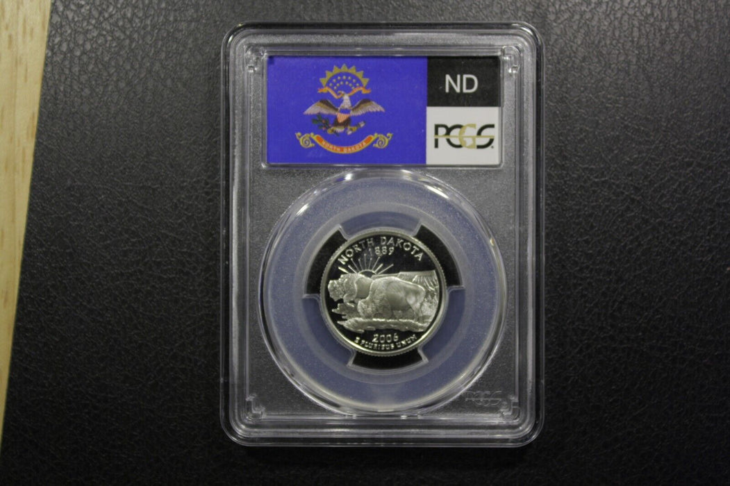 2006-S 25C State Quarter North Dakota PCGS PR69 DCAM 90% Silver State Flag Label