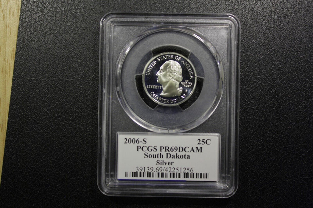 2006-S 25C State Quarter South Dakota PCGS PR69 DCAM 90% Silver State Flag Label