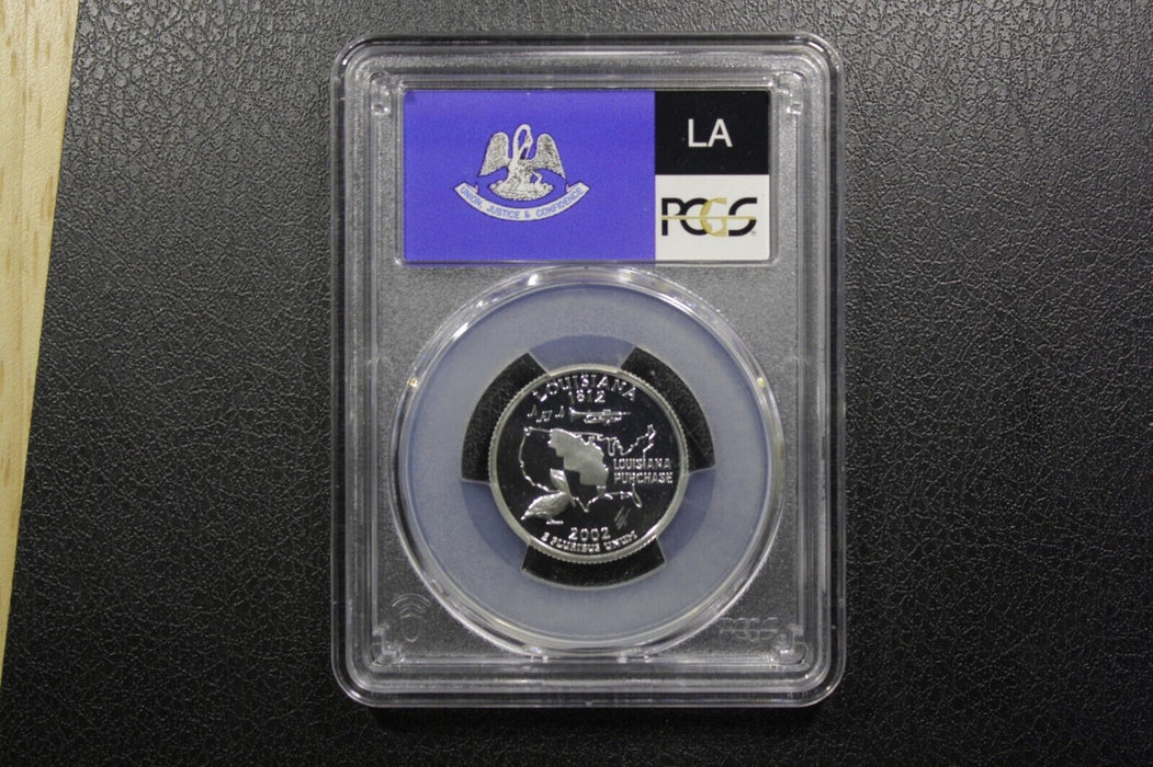 2002-S 25C State Quarter Louisiana PCGS PR69 DCAM 90% Silver State Flag Label