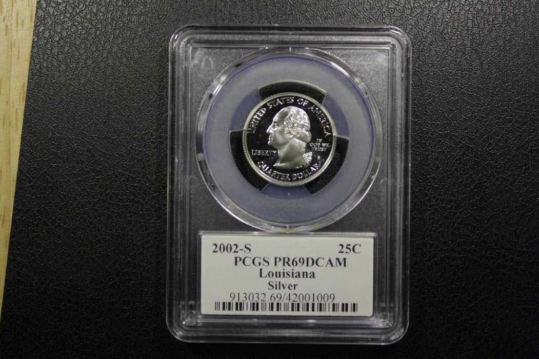 2002-S 25C State Quarter Louisiana PCGS PR69 DCAM 90% Silver State Flag Label