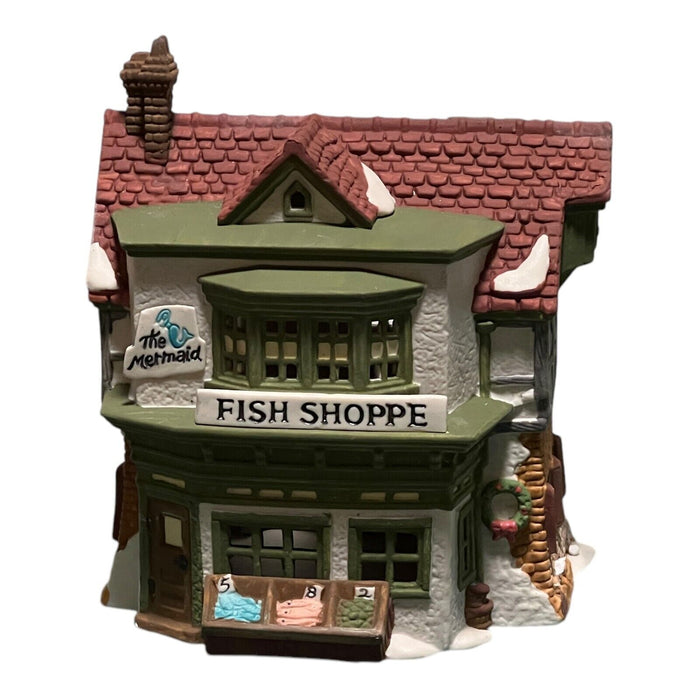 Dept 56 Ceramic Christmas Village House The Mermaid Fish Shoppe Box And Foam