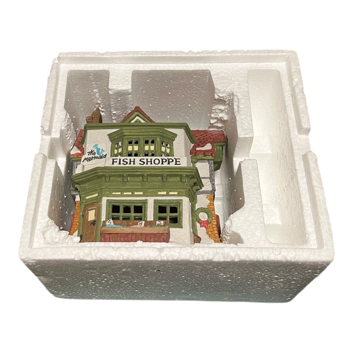 Dept 56 Ceramic Christmas Village House The Mermaid Fish Shoppe Box And Foam