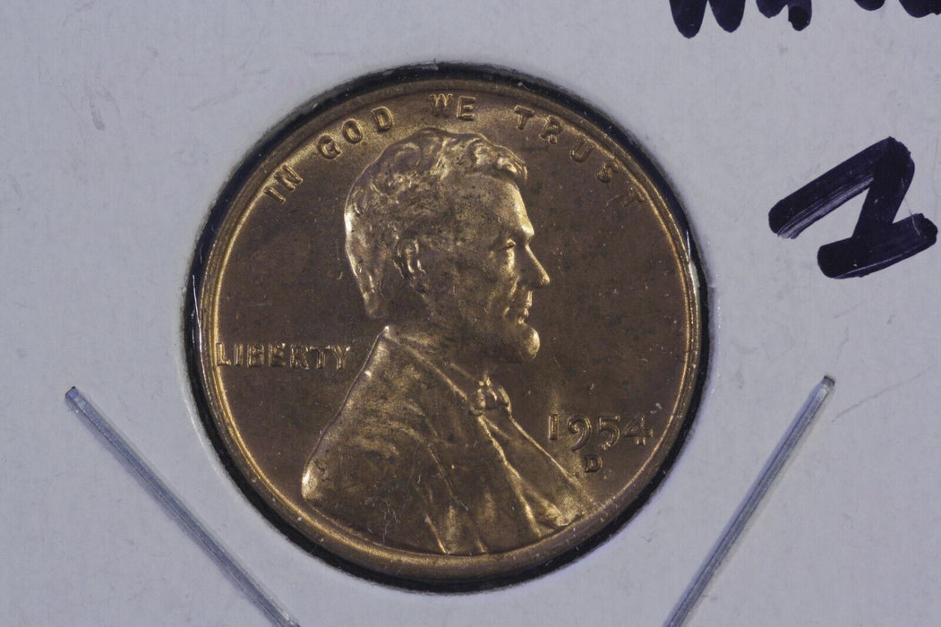 1954 D Lincoln Wheat Penny, Choice BU Mint Luster Red Uncirculated Cent