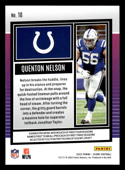 2022 Panini Score Football Quenton Nelson # 10 Base Indianapolis Colts