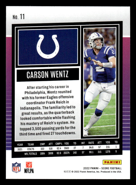 2022 Panini Score Football Carson Wentz # 11 Base Indianapolis Colts