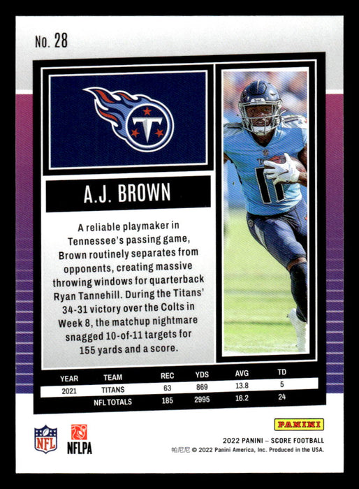 2022 Panini Score Football A.J. Brown # 28 Base Tennessee Titans