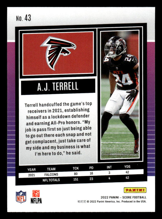 2022 Panini Score Football A.J. Terrell # 43 Base Atlanta Falcons