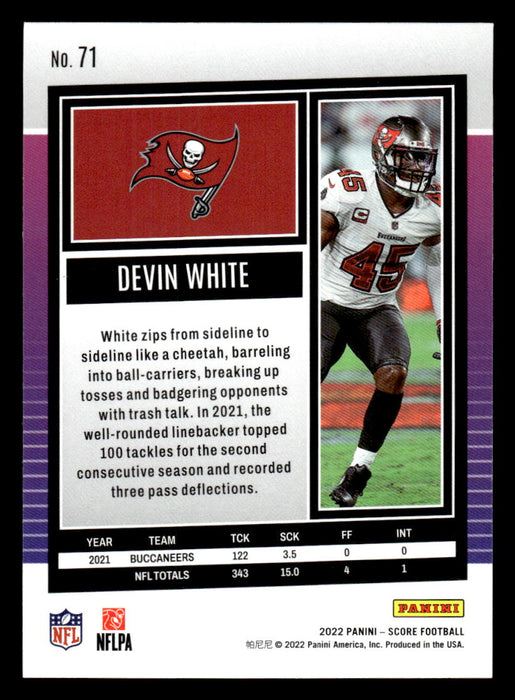 2022 Panini Score Football Devin White # 71 Base Tampa Bay Buccaneers