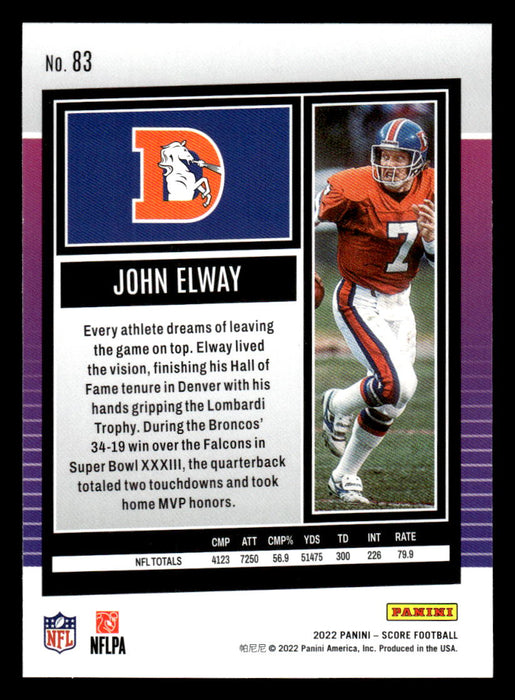 2022 Panini Score Football John Elway # 83 Base Denver Broncos