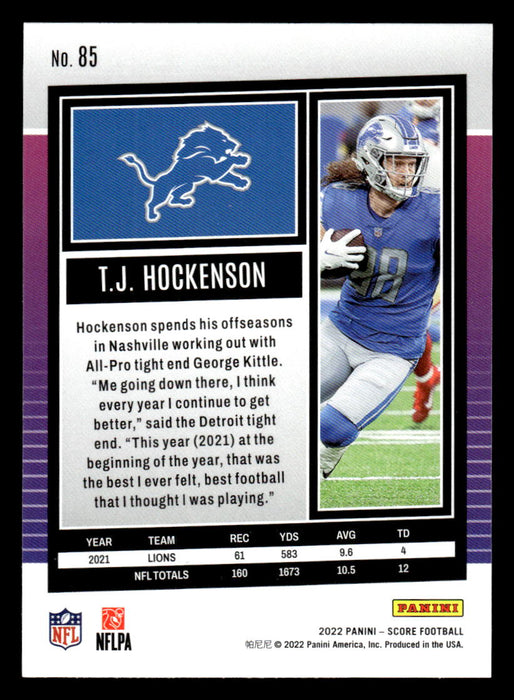 2022 Panini Score Football T.J. Hockenson # 85 Base Detroit Lions