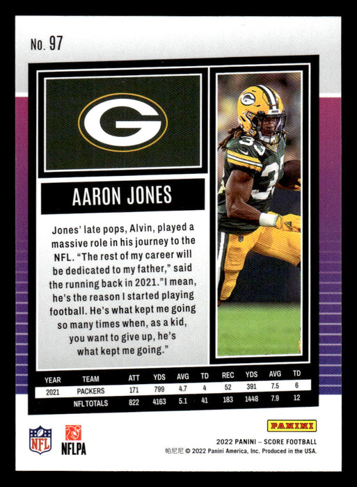 2022 Panini Score Football Aaron Jones # 97 Base Green Bay Packers