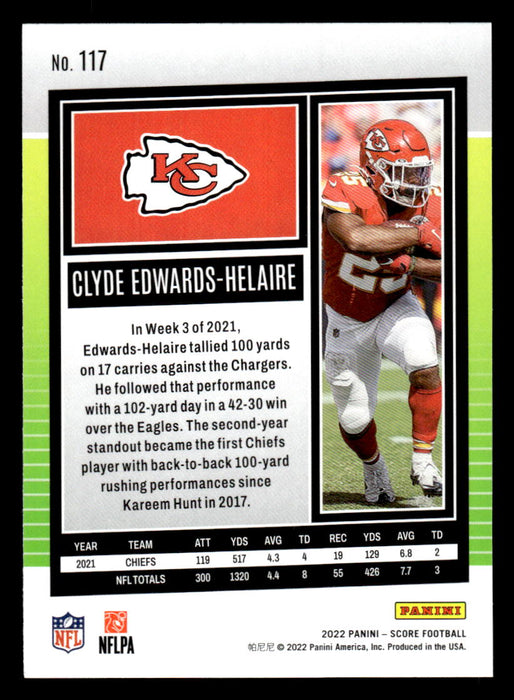 2022 Panini Score Football Clyde Edwards-Helaire # 117 Base Kansas City Chiefs