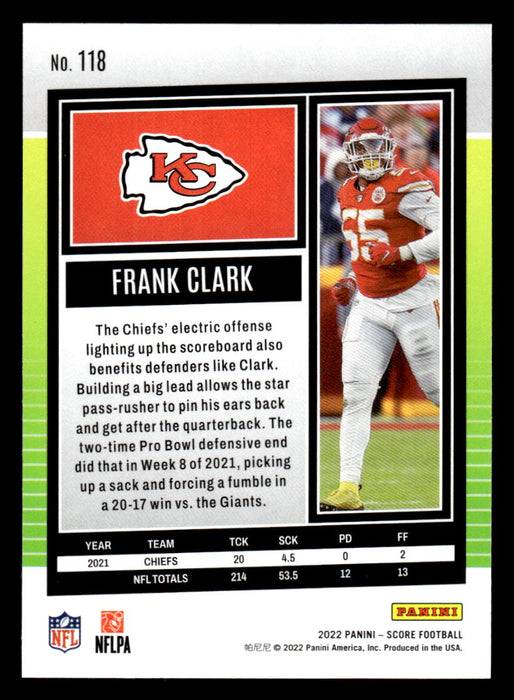 2022 Panini Score Football Frank Clark # 118 Base Kansas City Chiefs