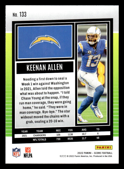 2022 Panini Score Football Keenan Allen # 133 Base Los Angeles Chargers