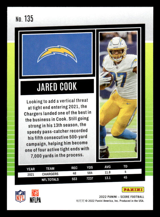 2022 Panini Score Football Jared Cook # 135 Base Los Angeles Chargers