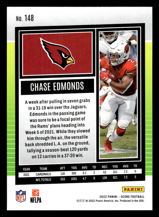 2022 Panini Score Football Chase Edmonds # 148 Base Arizona Cardinals