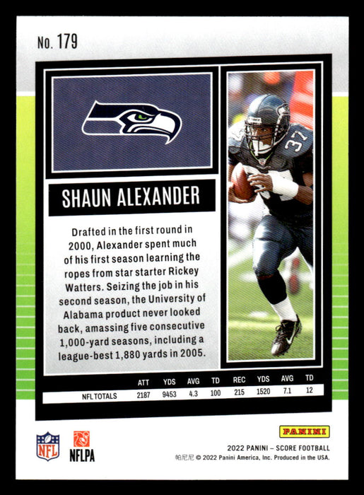 2022 Panini Score Football Shaun Alexander # 179 Base Seattle Seahawks