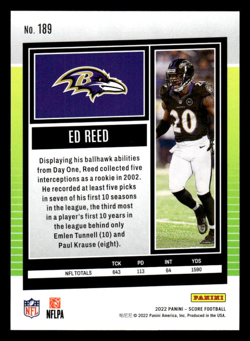 2022 Panini Score Football Ed Reed # 189 Base Baltimore Ravens