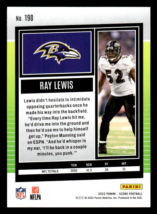 2022 Panini Score Football Ray Lewis # 190 Base Baltimore Ravens