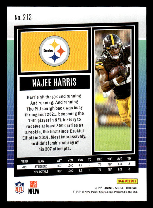 2022 Panini Score Football Najee Harris # 213 Base Pittsburgh Steelers