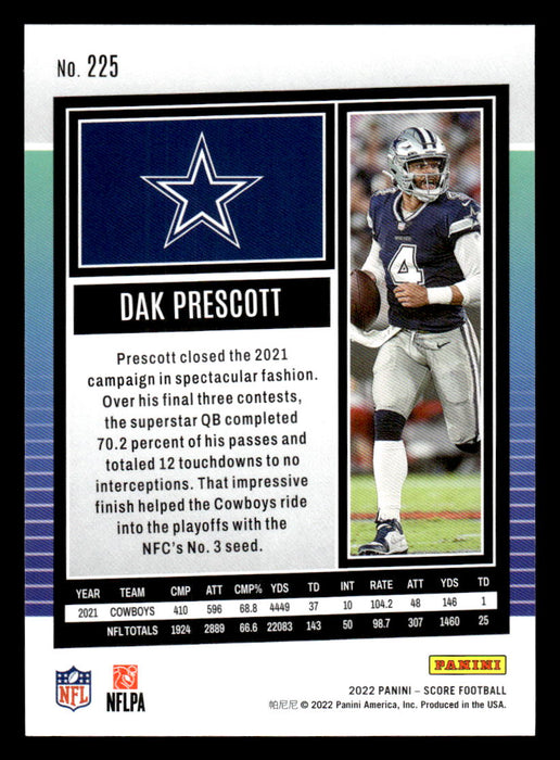 2022 Panini Score Football Dak Prescott # 225 Base Dallas Cowboys