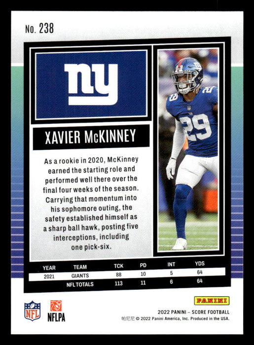 2022 Panini Score Football Xavier McKinney # 238 Base New York Giants