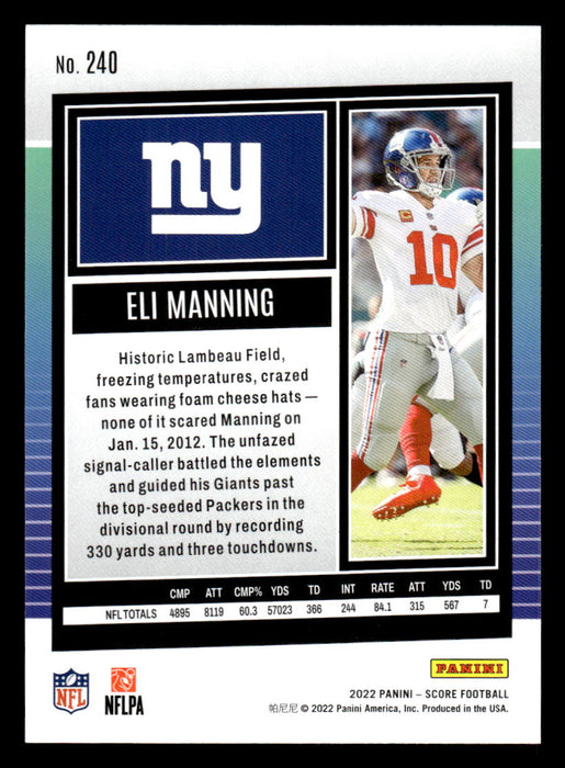 2022 Panini Score Football Eli Manning # 240 Base New York Giants