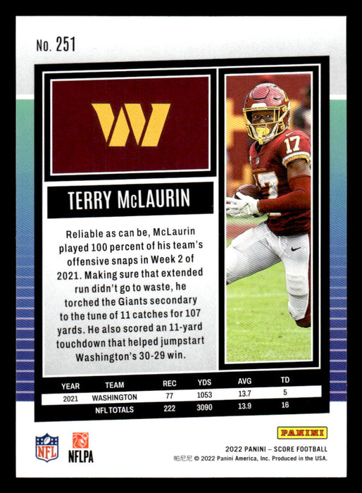 2022 Panini Score Football Terry McLaurin # 251 Base Washington Commanders