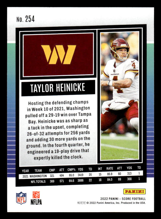 2022 Panini Score Football Taylor Heinicke # 254 Base Washington Commanders