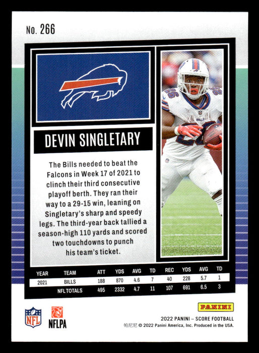 2022 Panini Score Football Devin Singletary # 266 Base Buffalo Bills