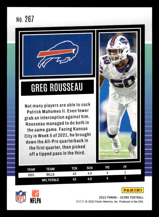 2022 Panini Score Football Greg Rousseau # 267 Base Buffalo Bills