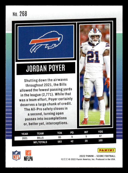 2022 Panini Score Football Jordan Poyer # 268 Base Buffalo Bills