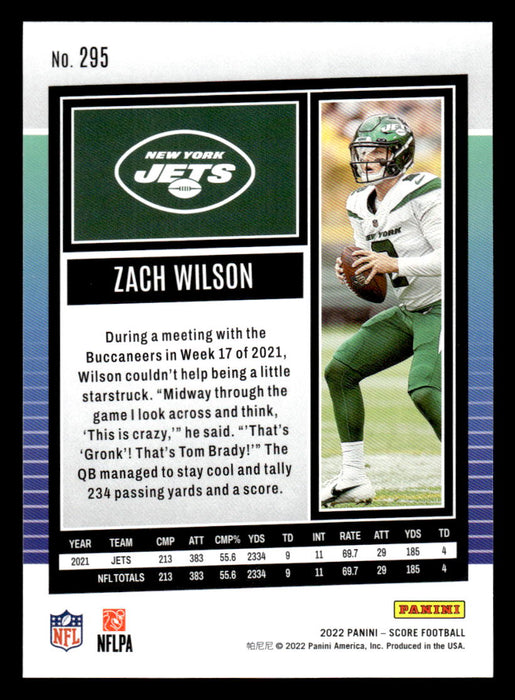 2022 Panini Score Football Zach Wilson # 295 Base New York Jets