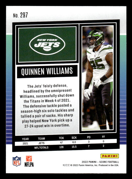 2022 Panini Score Football Quinnen Williams # 297 Base New York Jets