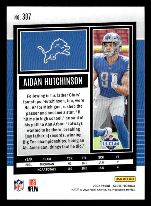 2022 Panini Score Football Aidan Hutchinson # 307 RC Base Detroit Lions