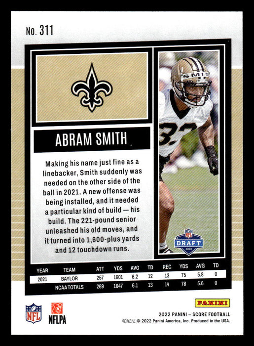 2022 Panini Score Football Abram Smith # 311 RC Base New Orleans Saints