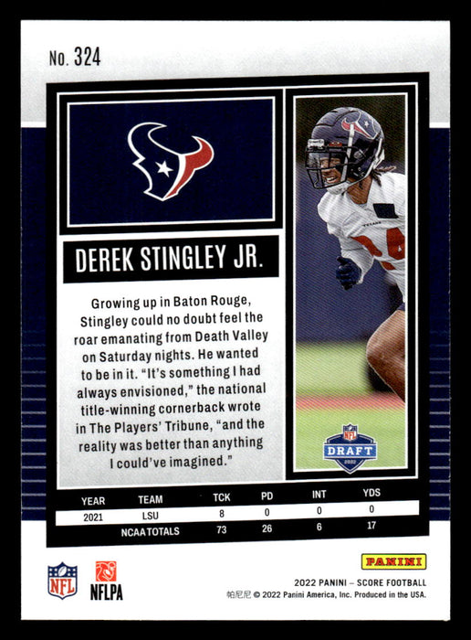 2022 Panini Score Football Derek Stingley Jr. # 324 RC Base Houston Texans