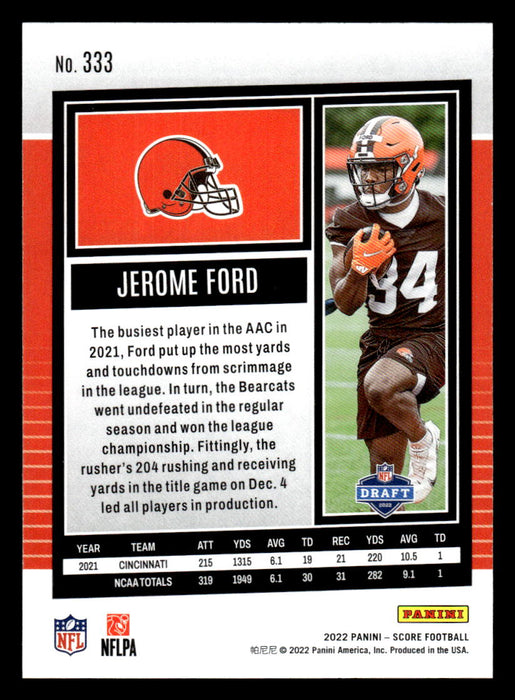 2022 Panini Score Football Jerome Ford # 333 RC Base Cleveland Browns