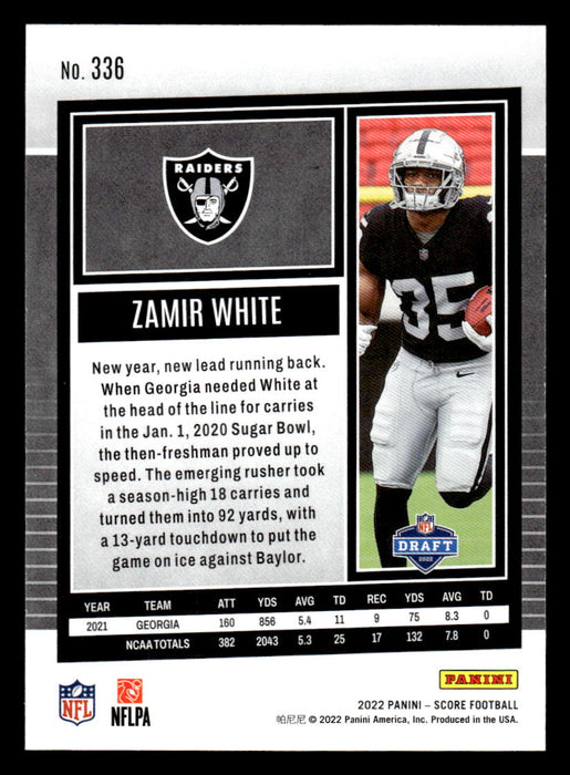 2022 Panini Score Football Zamir White # 336 RC Base Las Vegas Raiders