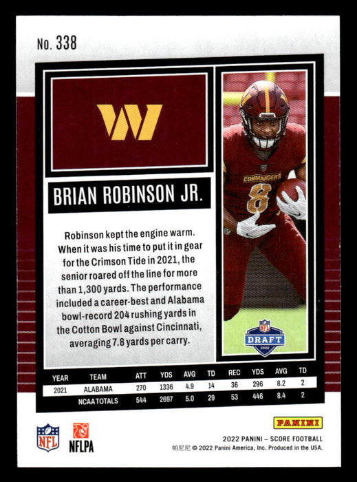 2022 Panini Score Football Brian Robinson Jr. # 338 RC Base Washington Commander