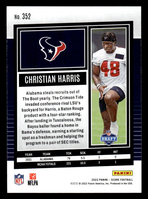 2022 Panini Score Football Christian Harris # 352 RC Base Houston Texans