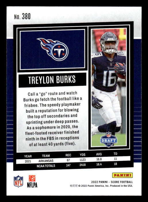 2022 Panini Score Football Treylon Burks # 380 RC Base Tennessee Titans