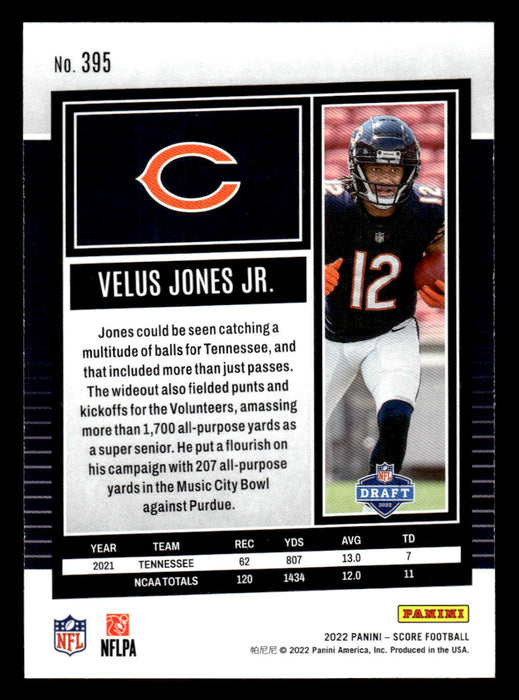 2022 Panini Score Football Velus Jones Jr. # 395 RC Base Chicago Bears