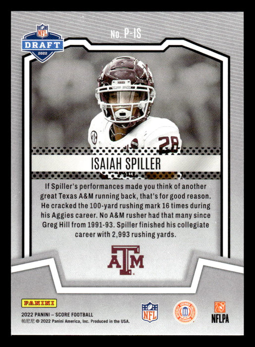 2022 Panini Score Football Isaiah Spiller # P-IS RC Protential Texas A&M Aggies