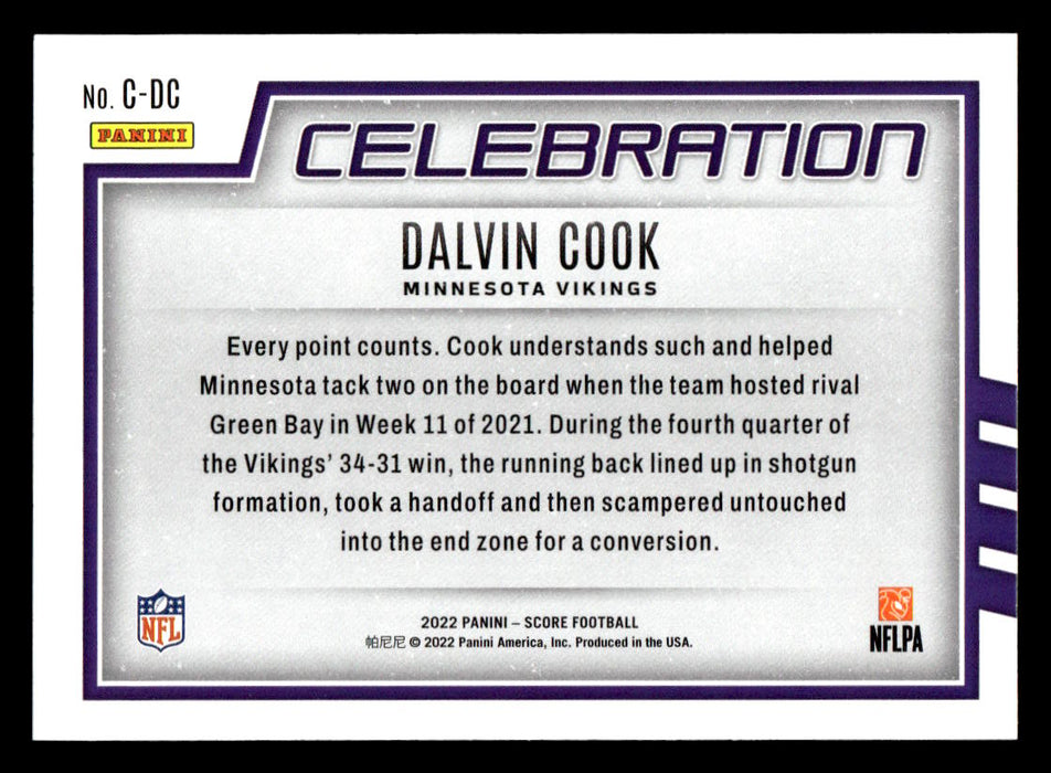 2022 Panini Score Football Dalvin Cook # C-DC Celebration Minnesota Vikings