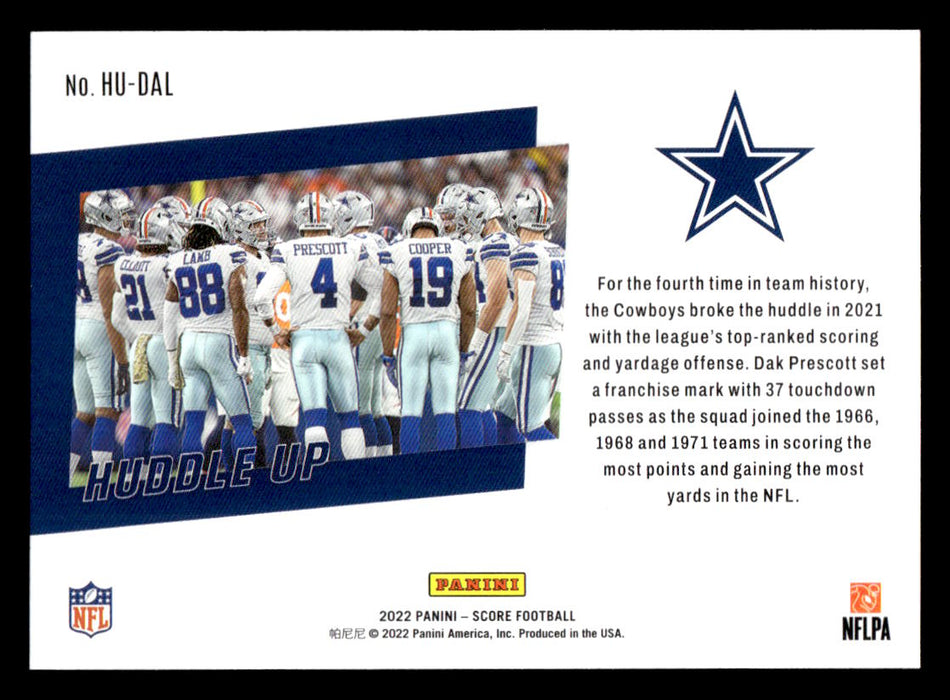 2022 Panini Score Football Dallas Cowboys # HU-DAL Huddle Up Dallas Cowboys