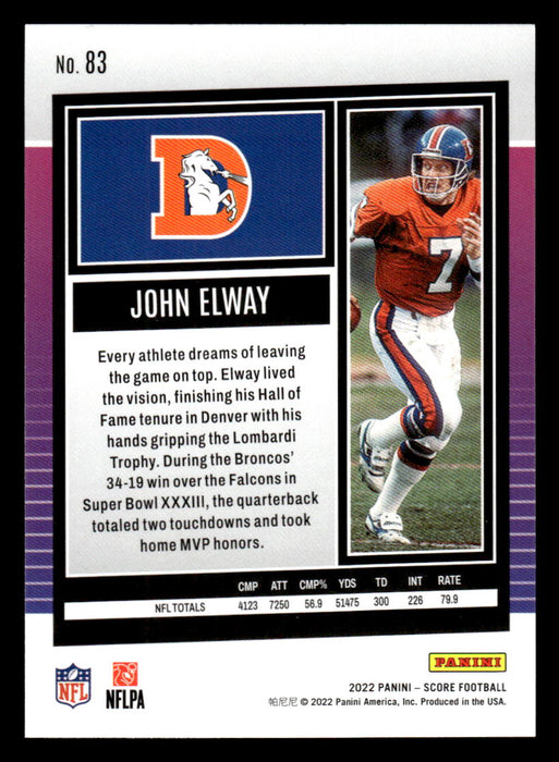  2022 SCORE #83 JOHN ELWAY DENVER BRONCOS FOOTBALL OFFICIAL  TRADING CARD OF NFL : Collectibles & Fine Art